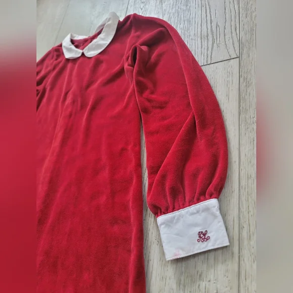 Ralph Lauren Girls' Red Velour Peter Pan Collar Button Back Dress 6Y